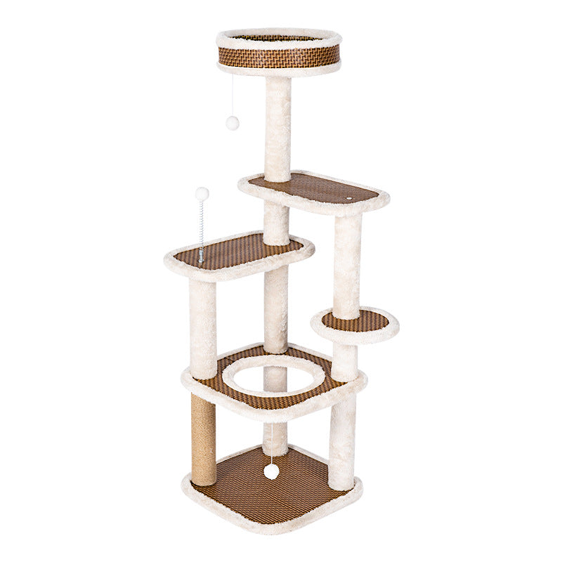 Rattan cat tree with soft plush covers – another view