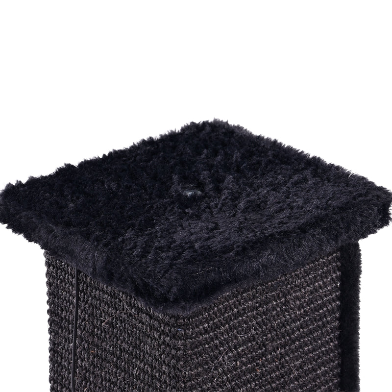 Compact black hand-braided rattan cat tree – close-up detail