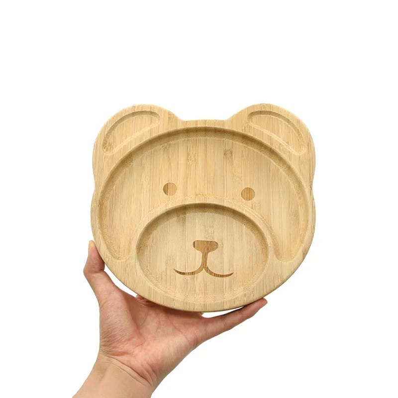 Bear-shaped divided bamboo baby plate