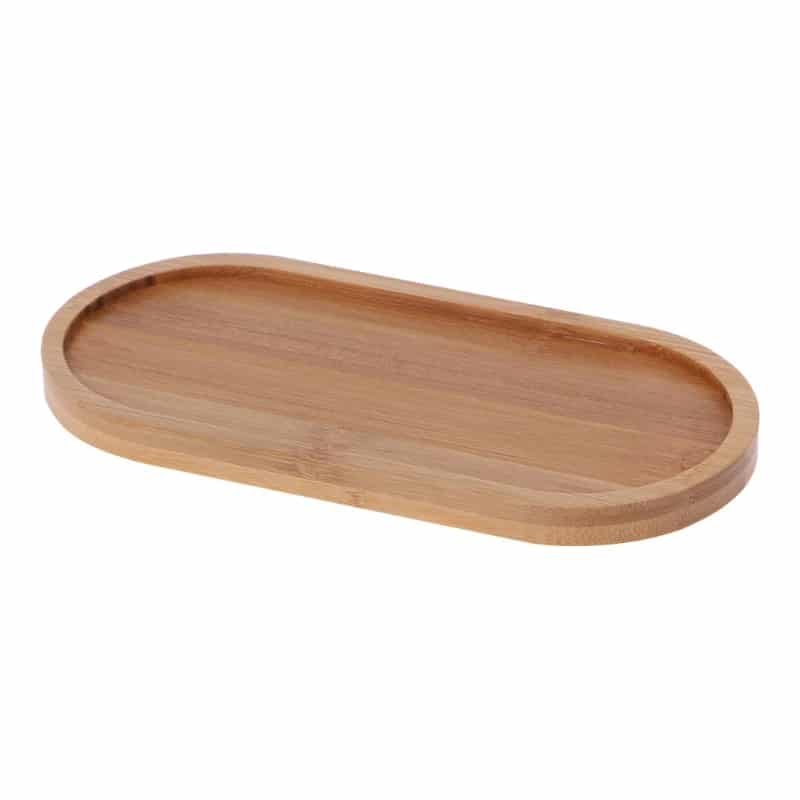 Oval bamboo plate with a smooth natural beige finish