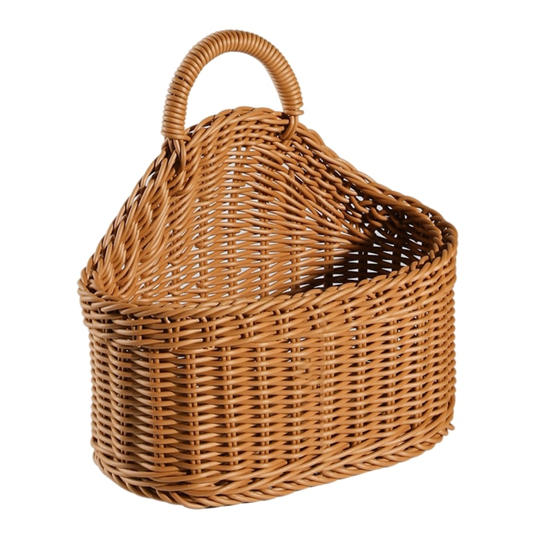 Woven natural rattan storage basket with a sturdy handle