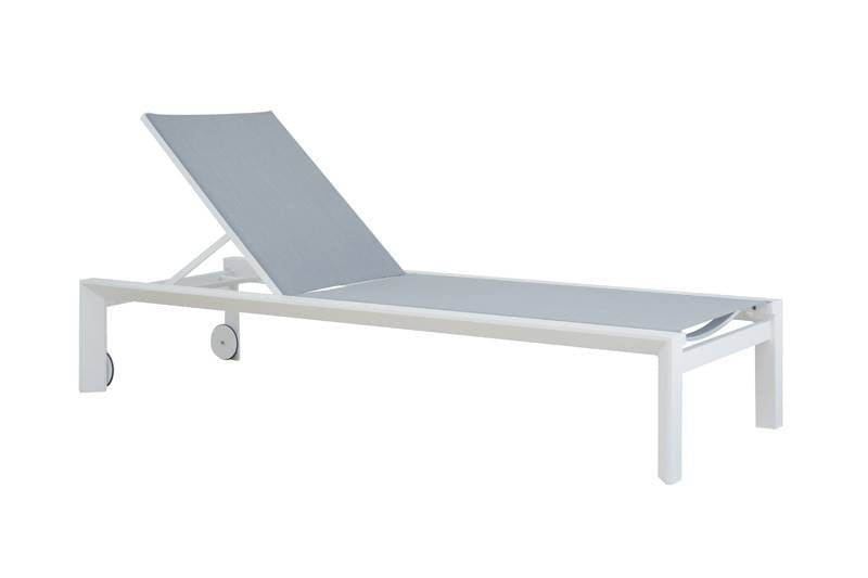 Nicky white aluminum chaise lounge with gray textilene