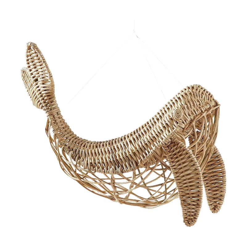 Hanging hand-braided rattan whale decor