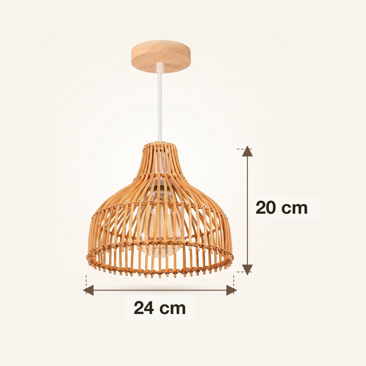 Small bamboo bell pendant light with wood canopy – dimensions diagram