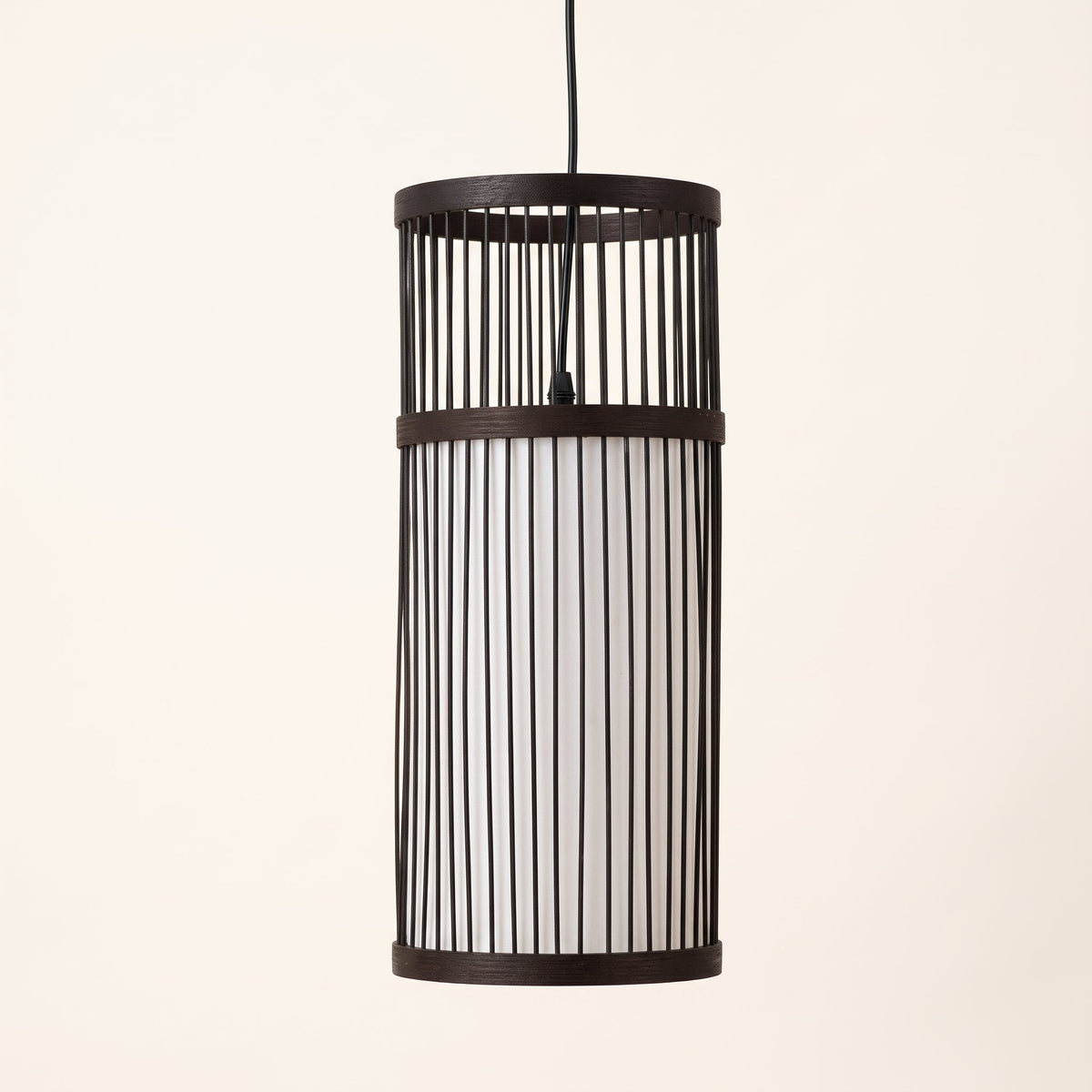 Black bamboo cylinder pendant light