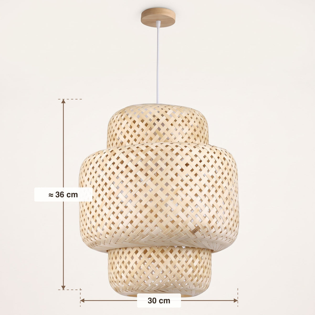 Tiered woven bamboo lantern pendant light – dimensions diagram