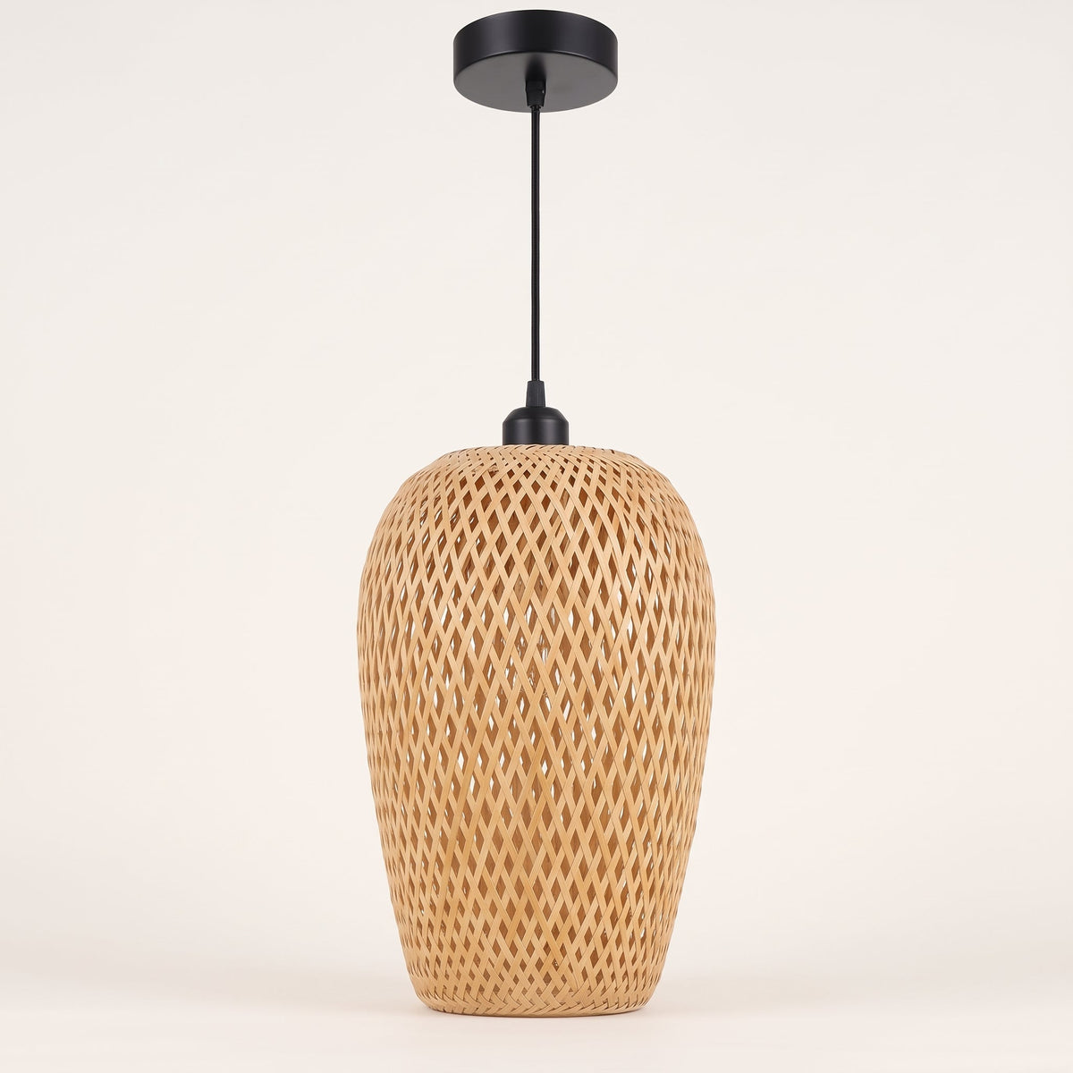 Oval woven bamboo bedside pendant light