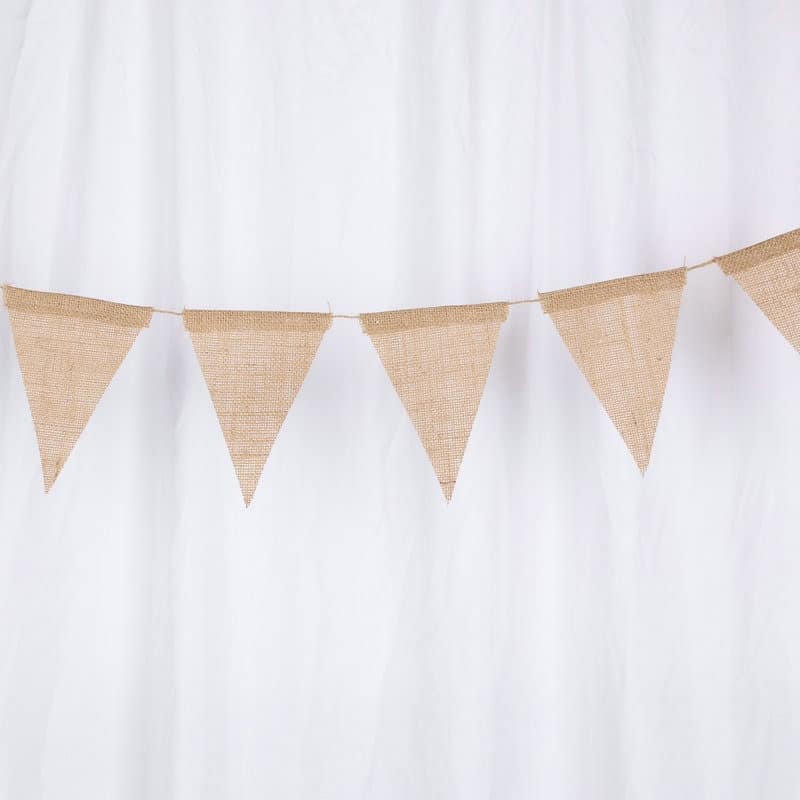 Vintage natural jute burlap banner – shown in a room setting