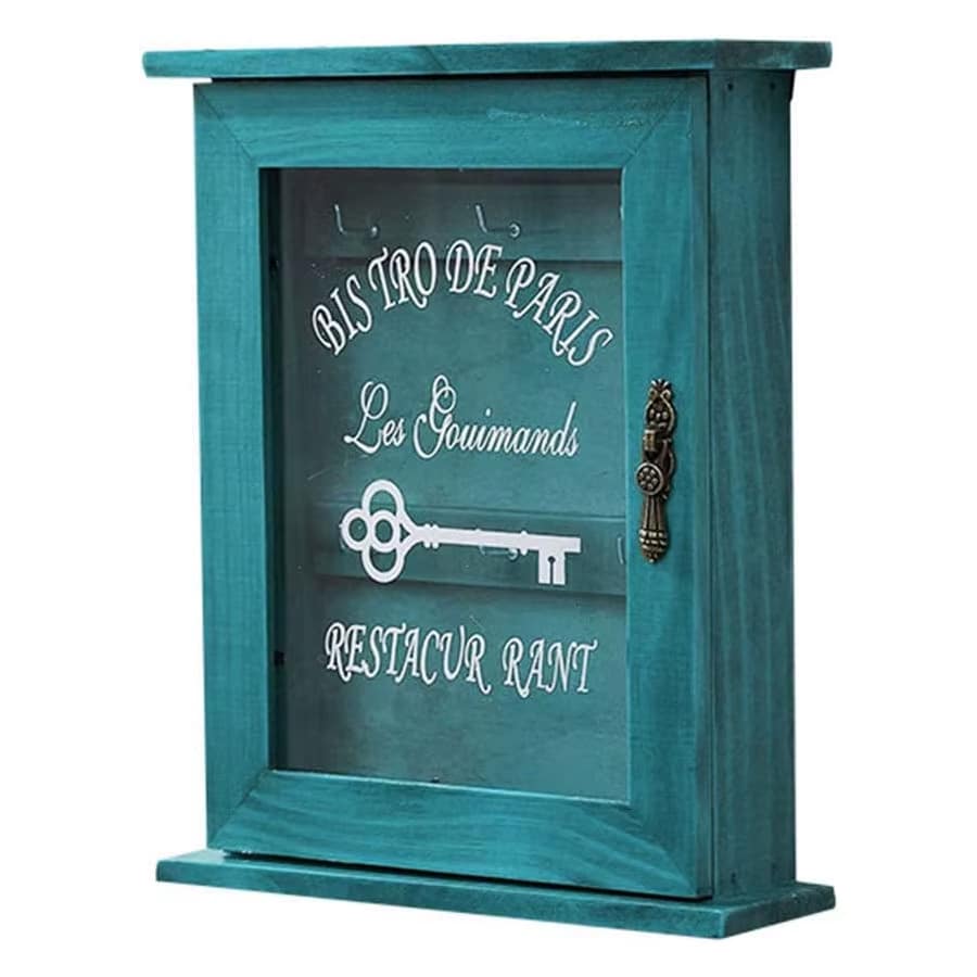 Retro wooden key box with a curved top and small hooks