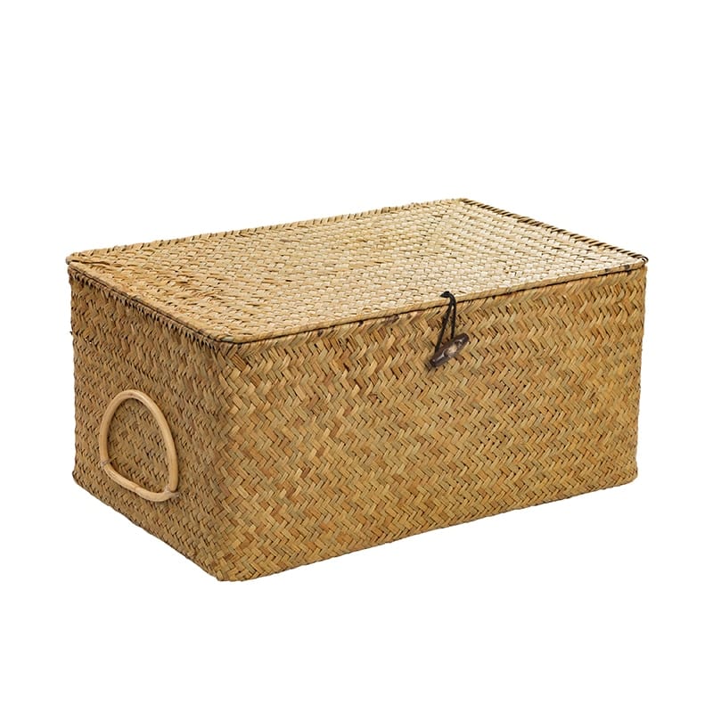 Rectangular rattan storage box with an attached handle – yellow variant, another view