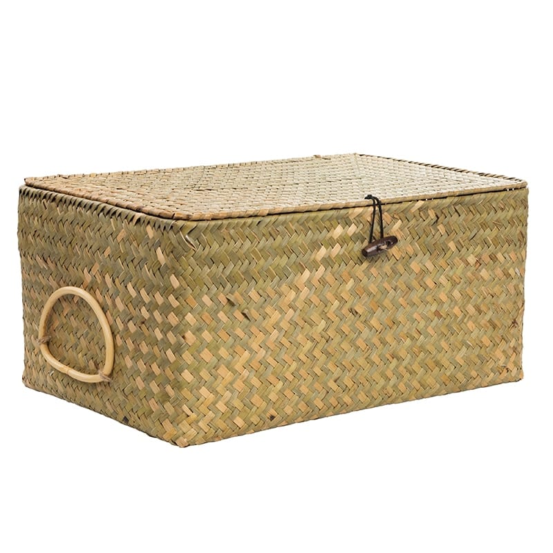 Rectangular rattan storage box with an attached handle – natural variant