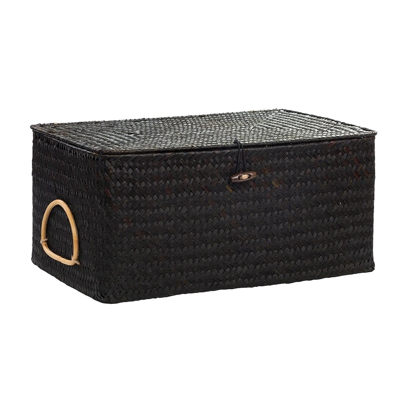 Rectangular rattan storage box with an attached handle – black variant, another view