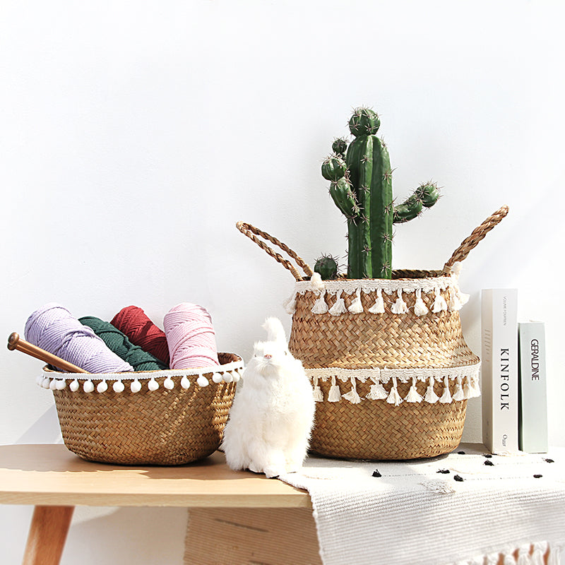 Nordic rattan planter with a handwoven lace pattern – shown in a room setting (3)
