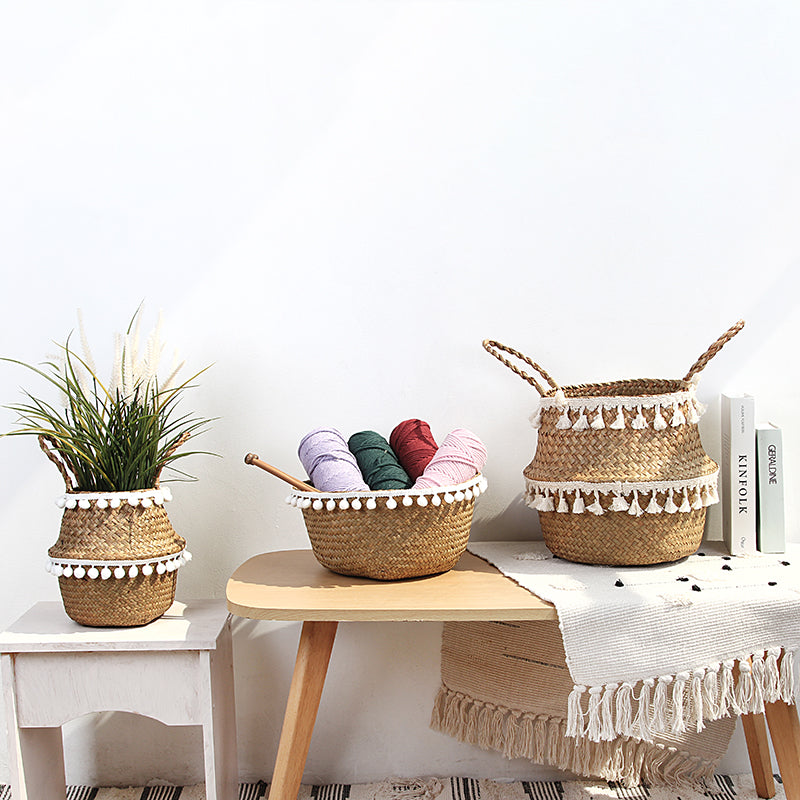 Nordic rattan planter with a handwoven lace pattern – shown in a room setting (4)