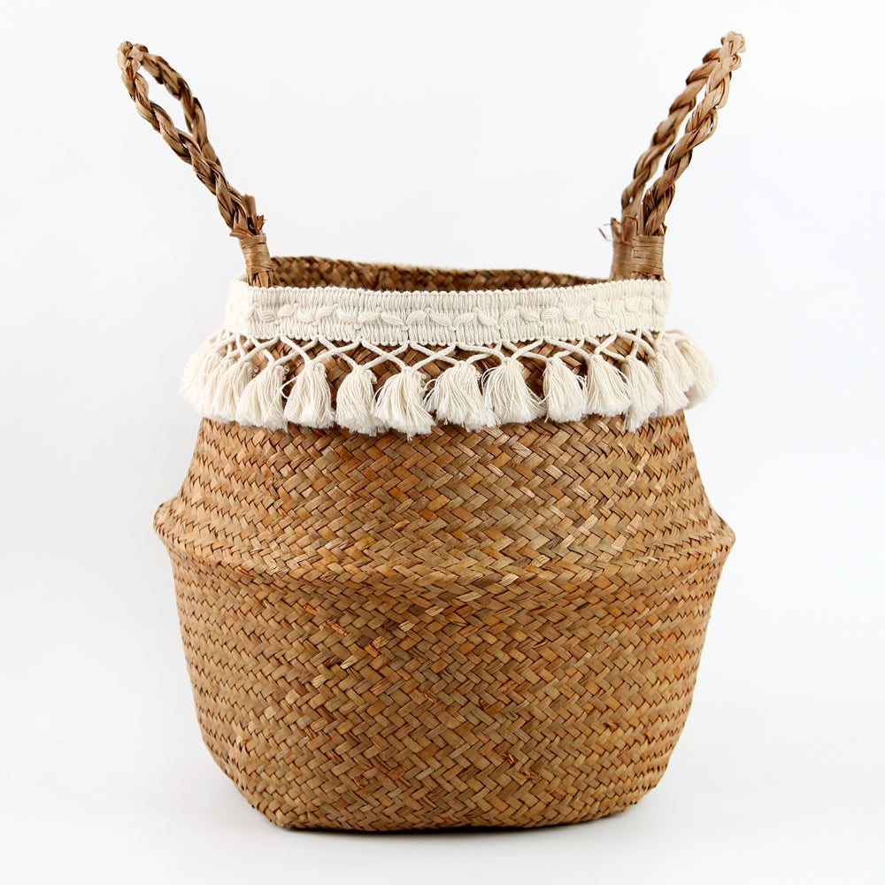 Nordic rattan planter with a handwoven lace pattern – style 3 variant, another view