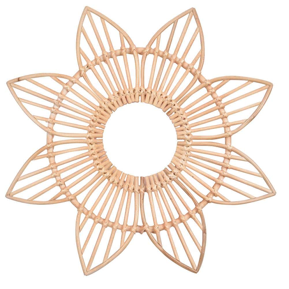 Sun motif rattan frame with hand-braided radiating stems – another view