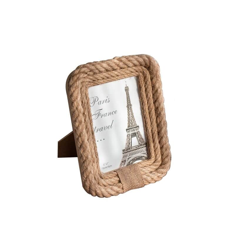 Rectangular hemp and rattan picture frame