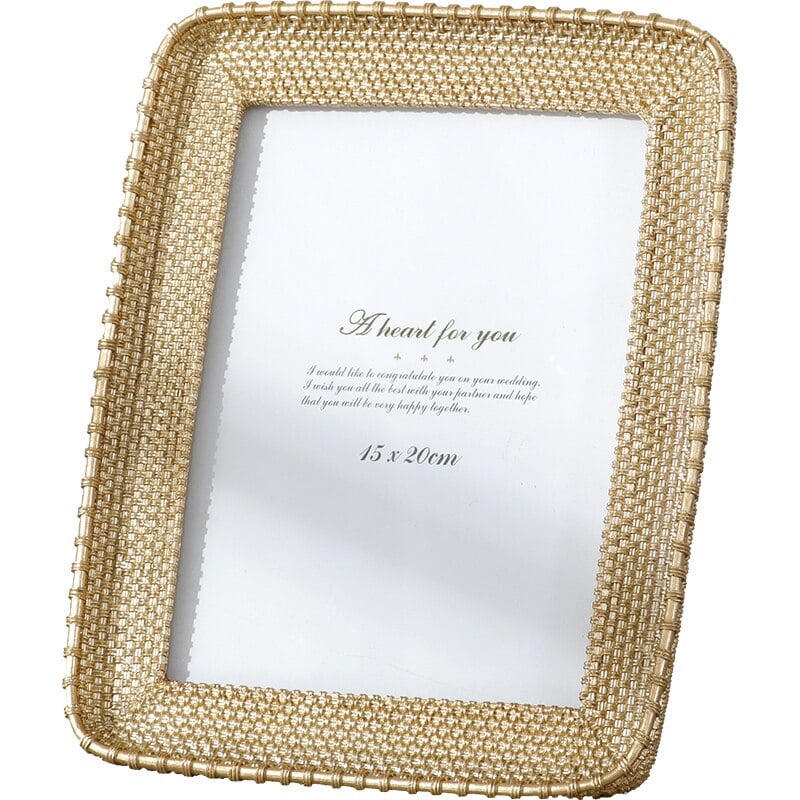Large vintage rectangular resin and rattan photo frame – another view