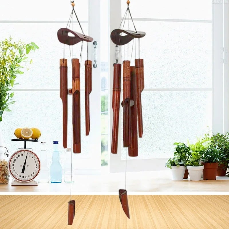 Hand-braided decorative bamboo wind chime – shown in a room setting
