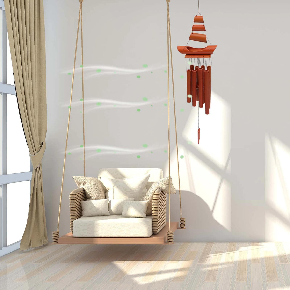 Airy decorative bamboo wind chime – shown in a room setting (2)