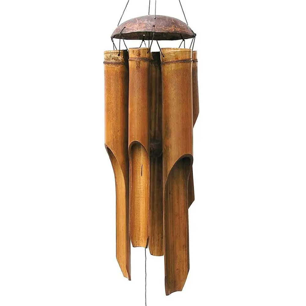 Handmade bamboo wind chime with raw bamboo tubes