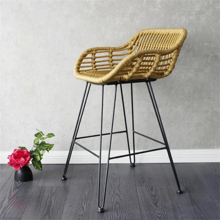 Modern rattan bar chair with a geometric openwork backrest – another view