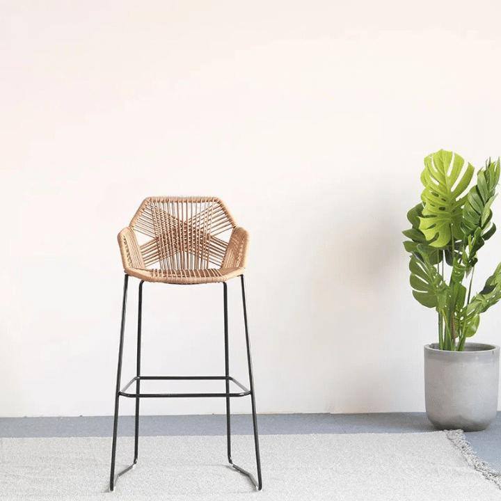 Scandinavian rattan bar stool with a hand-braided seat – another view
