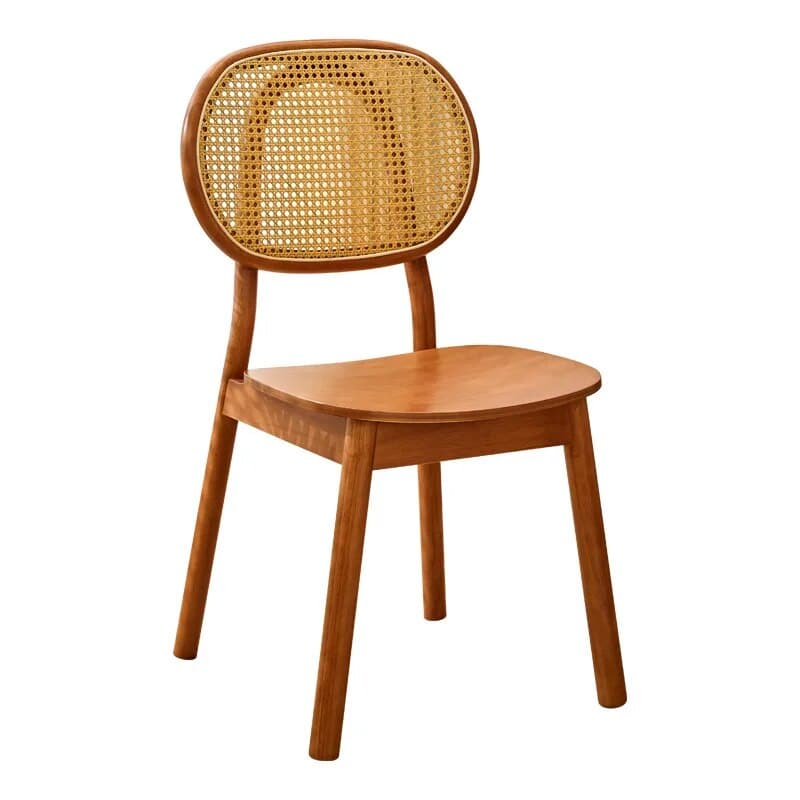 Rattan dining chair with a brown solid wood frame
