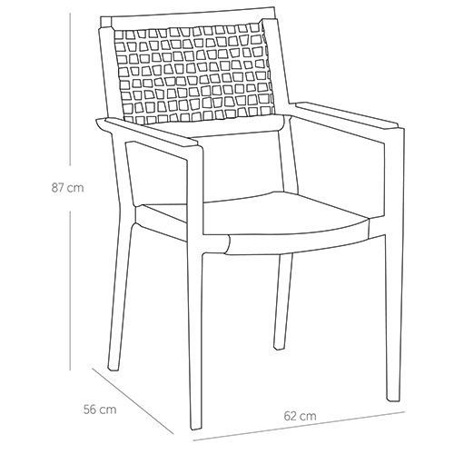 Champion blue rope stackable restaurant patio chair – dimensions diagram