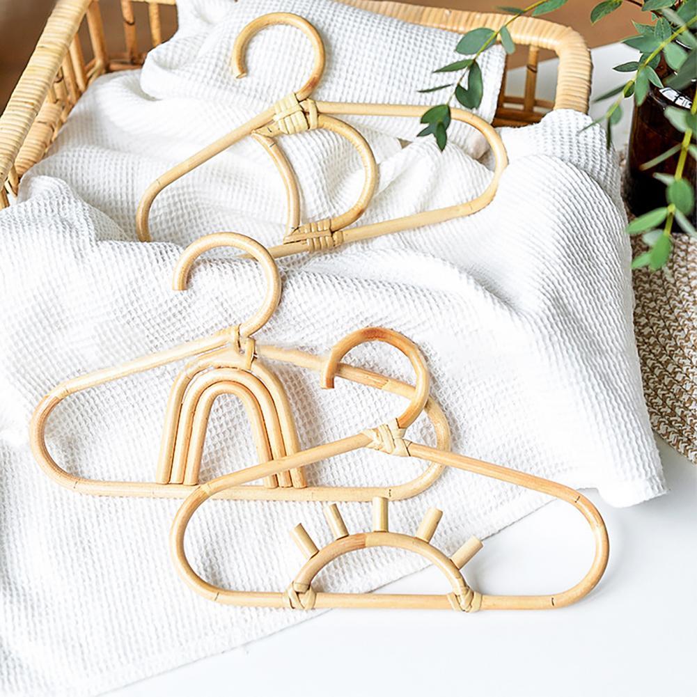 Set of three moon, sun and rainbow rattan kids hangers – multiple views (2)
