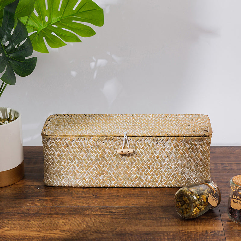 White rattan toy box with three compartments – shown in a room setting (2)