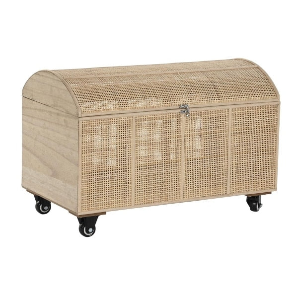Rattan storage chest with a tight braid and generous silhouette
