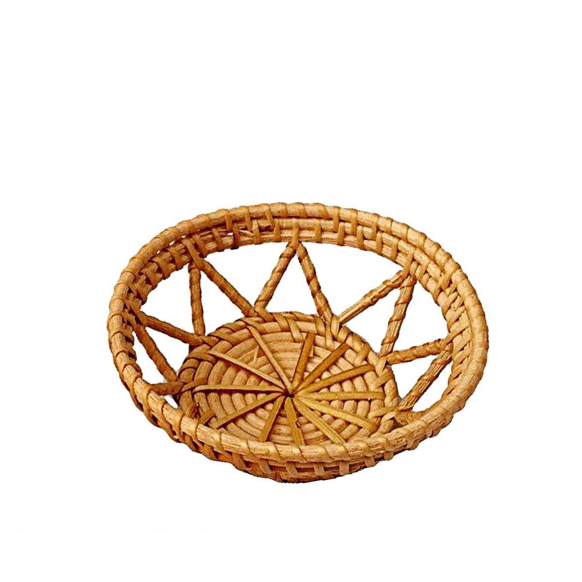 Handwoven rattan fruit basket with a crisscross weave