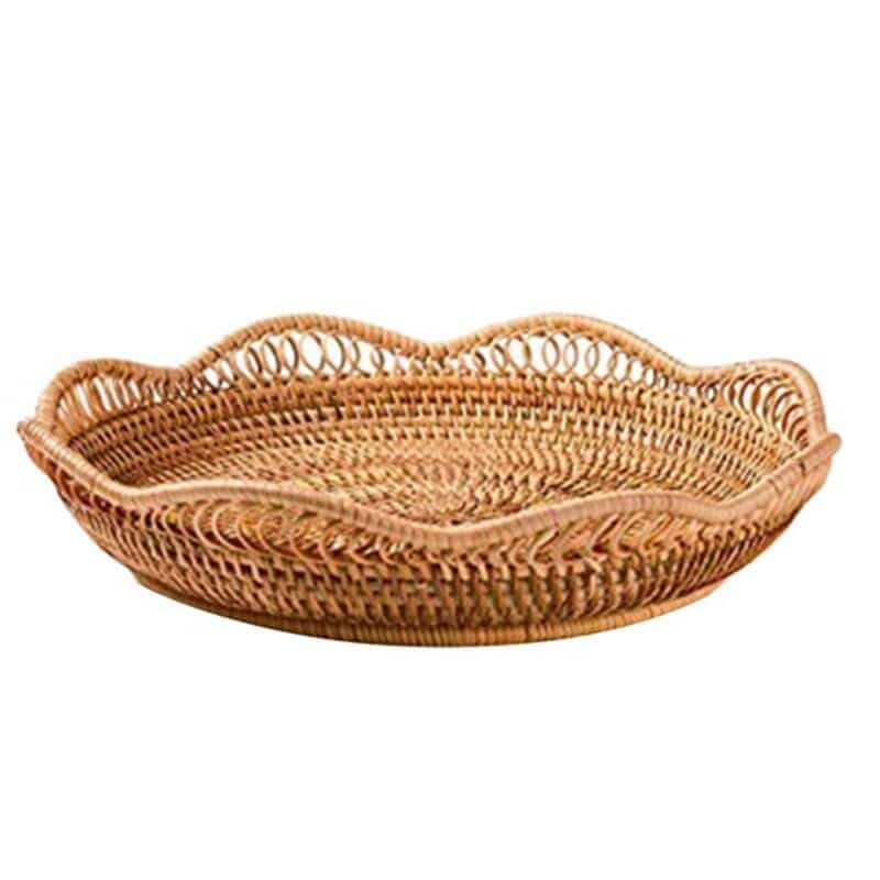 Handwoven round rattan table basket