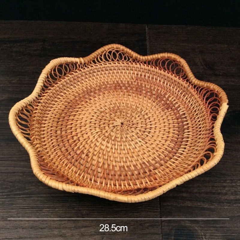 Handwoven round rattan table basket – M variant, dimensions diagram