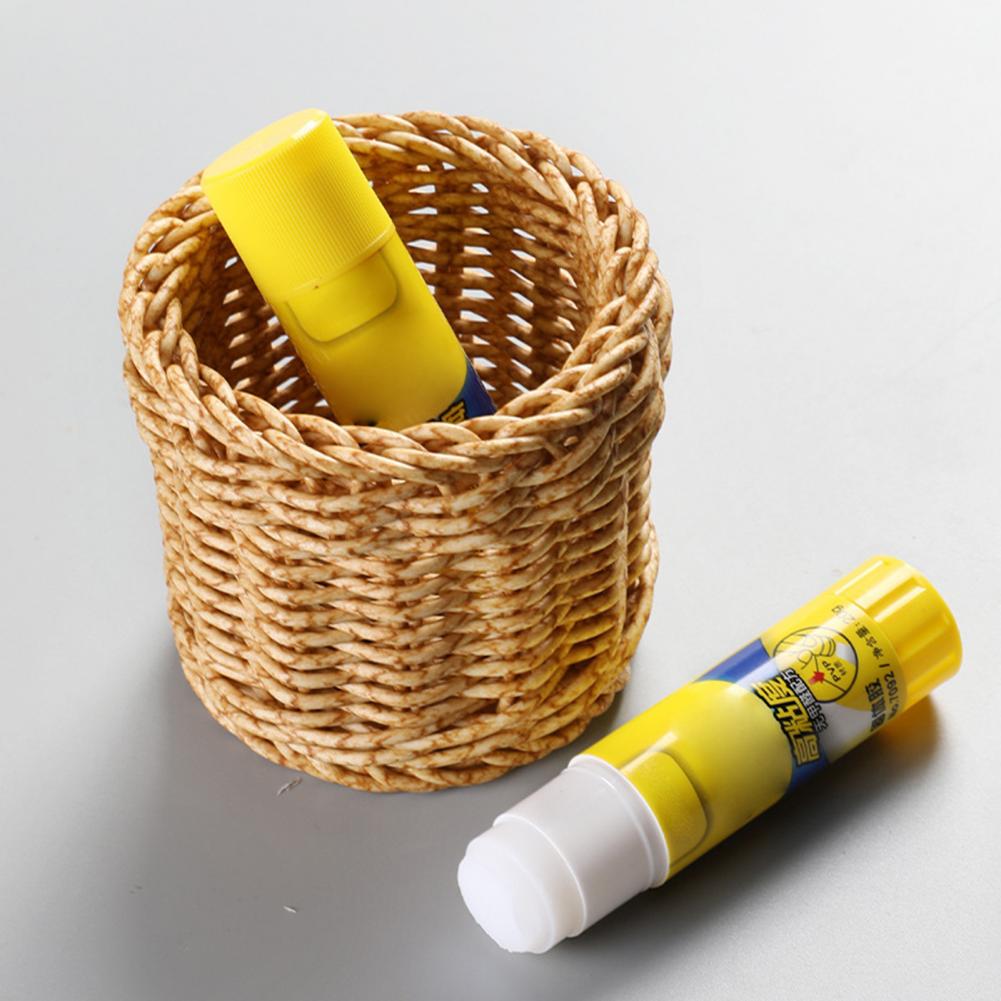 Small round handwoven rattan basket used as a pencil holder – another view (3)