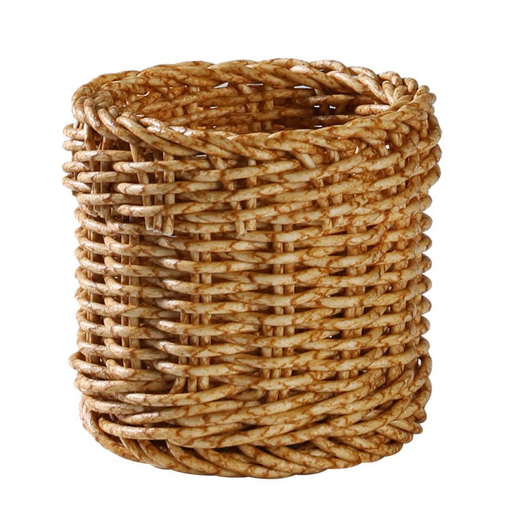 Small round handwoven rattan basket used as a pencil holder – another view (5)