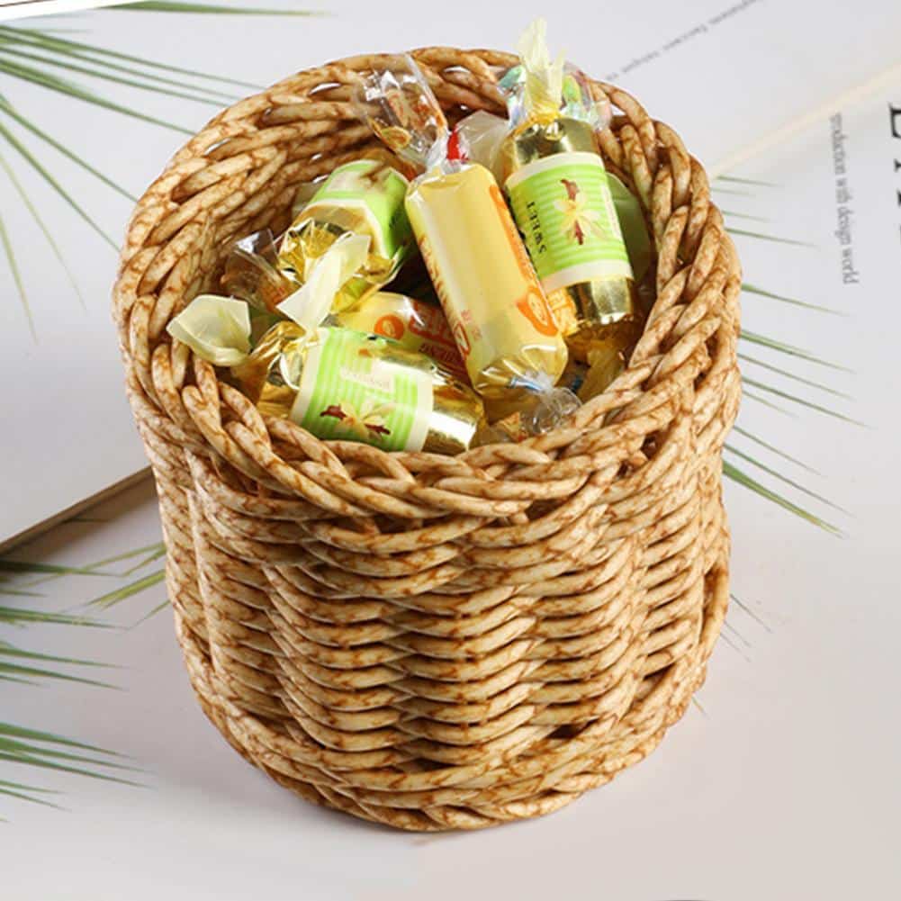 Small round handwoven rattan basket used as a pencil holder – another view (4)