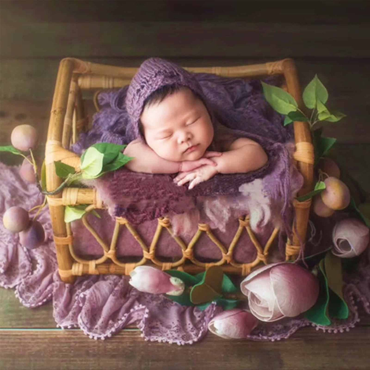 Openwork handwoven rattan moses basket – shown in use (3)