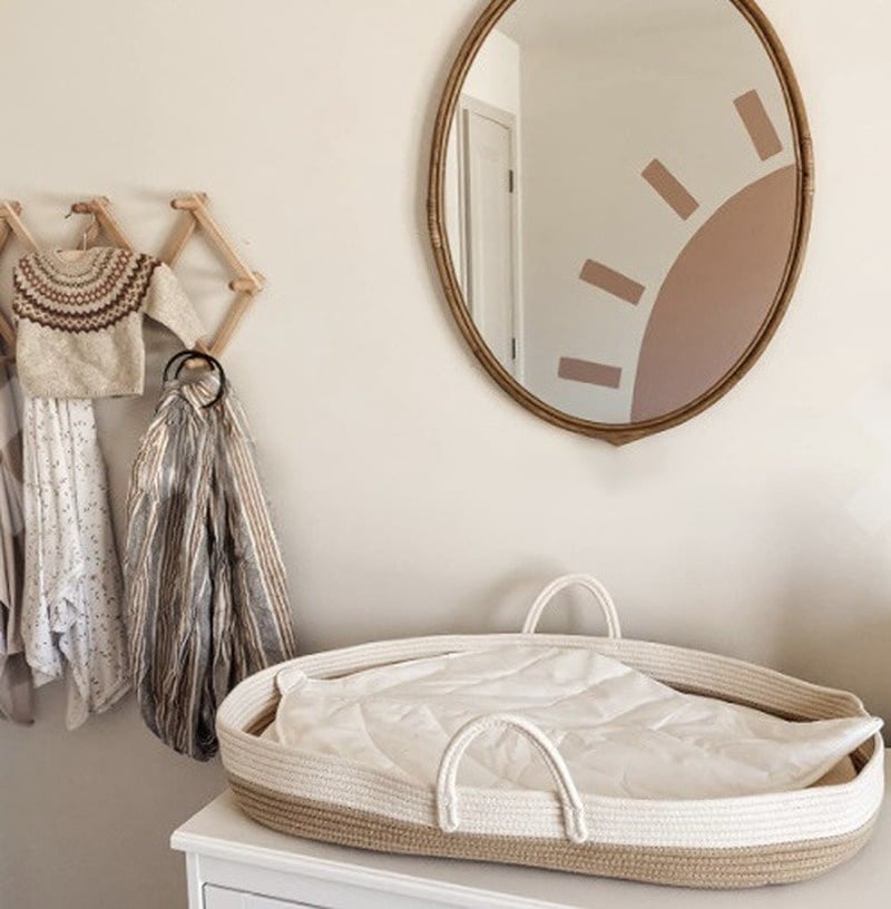 Two-tone synthetic rattan moses basket – shown in a room setting
