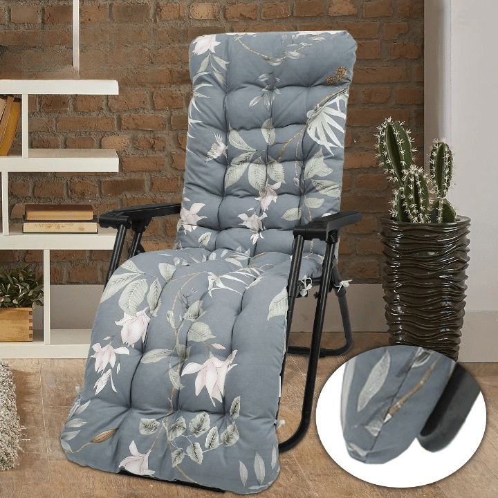 Foldable floral-print sun lounger cushion – shown in a room setting