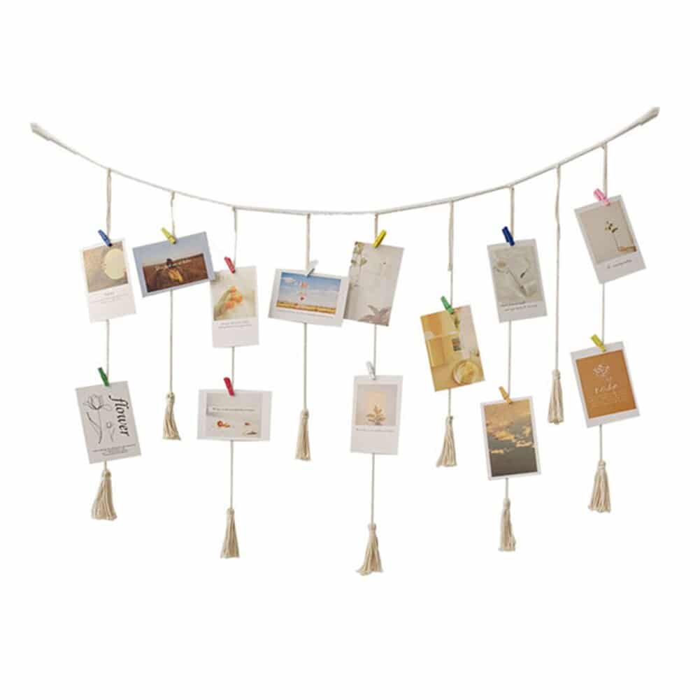 Natural rope wall hanging with a geometric woven motif