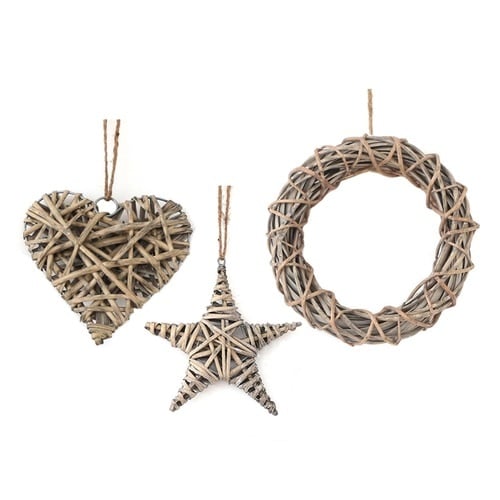 Rattan heart, star and circle wall decor set – gray variant, multiple views