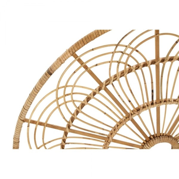 Round hand-braided rattan rosette wall decor – close-up detail