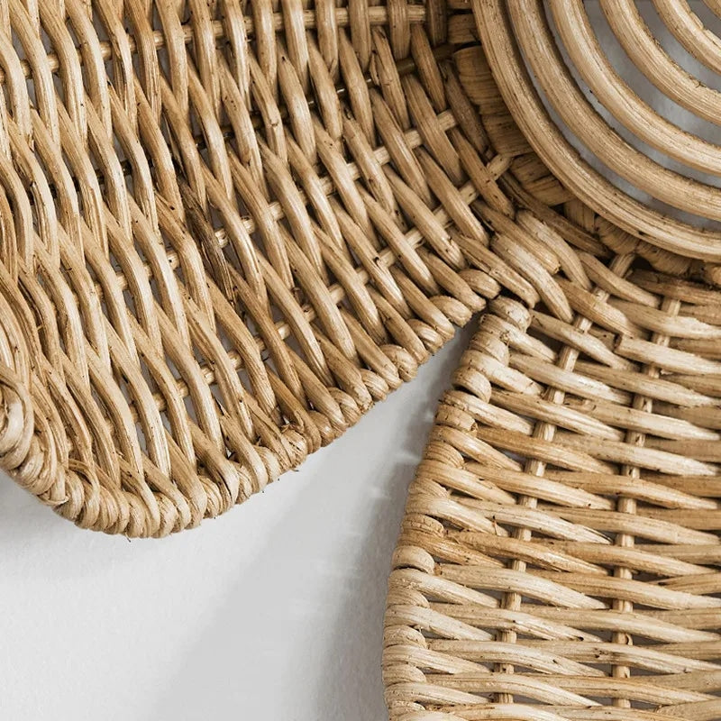 Rattan flower wall decor with radiating petals – close-up detail