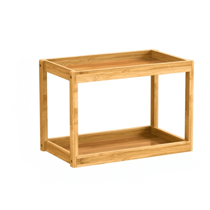 Sturdy minimalist bamboo shelf unit with two tiers