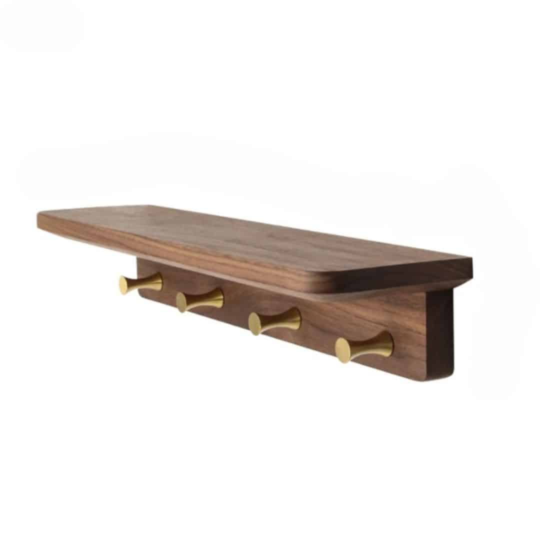 Wooden wall key holder shelf with hooks