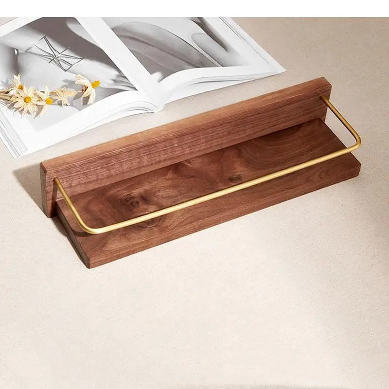 Natural wood and metal wall shelf with visible grain – shown in a room setting (2)