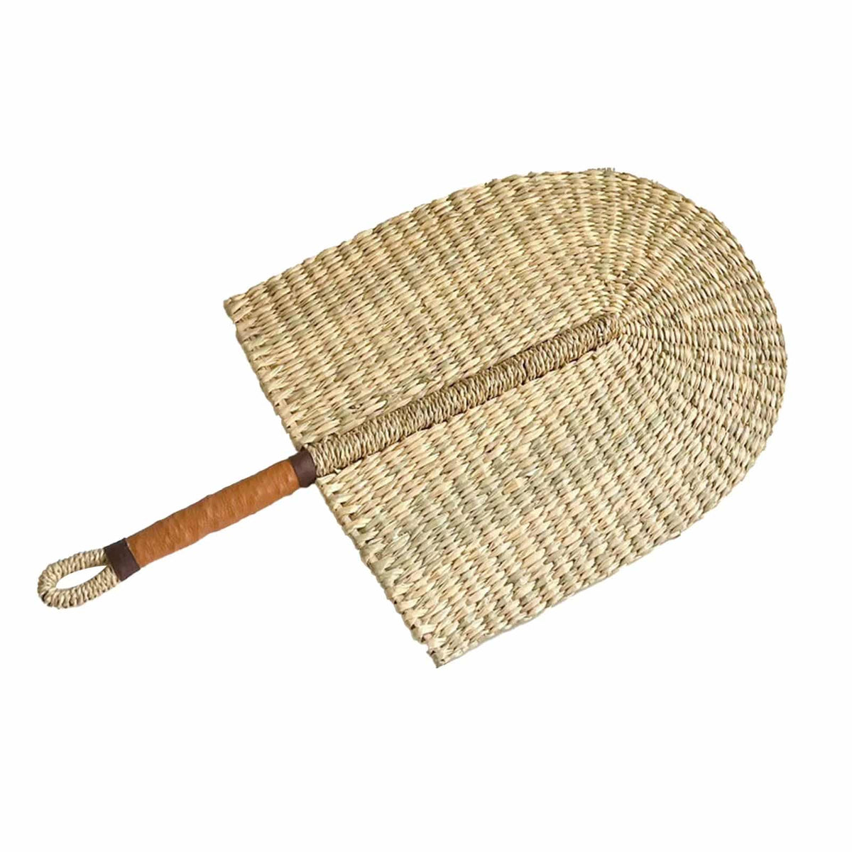 Nordic half-moon rattan fan with a contrasting handle