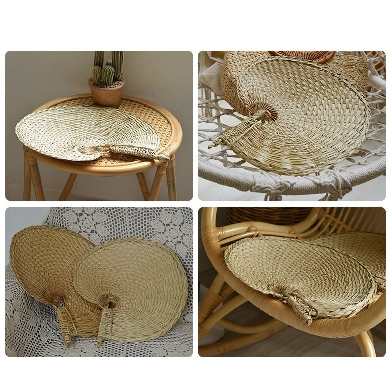 Hand-braided rattan and bamboo hand fans – multiple views (2)